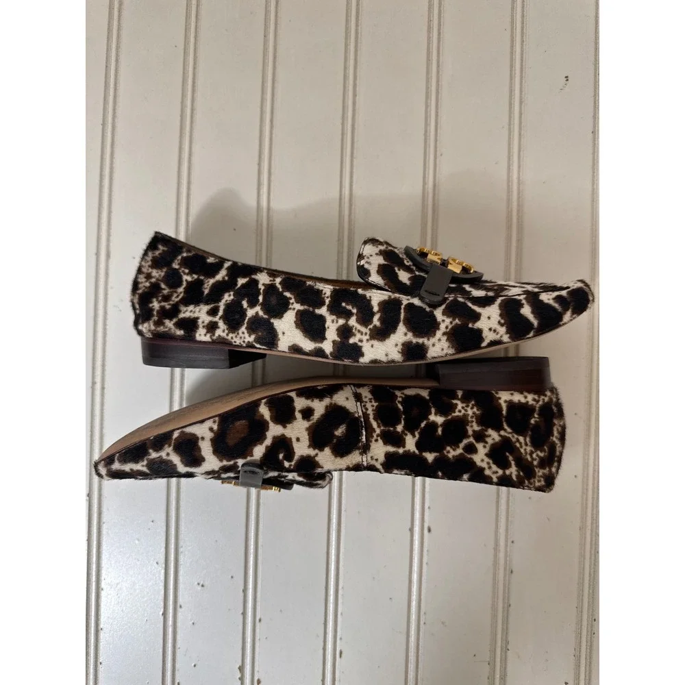 Tory Burch Metal Miller 15 mm Loafers Women 6M Brown Leopard Calf Hair Gold Logo
